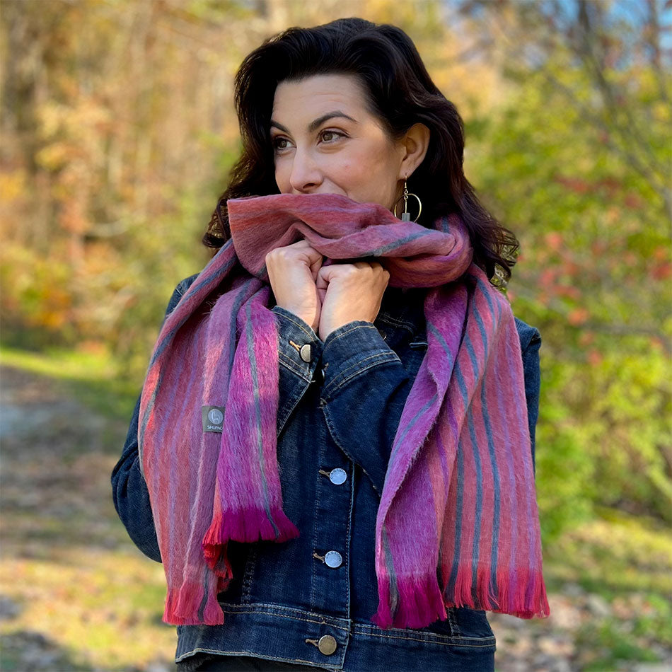 Fair trade alpaca scarf handmade by artisans in Ecuador