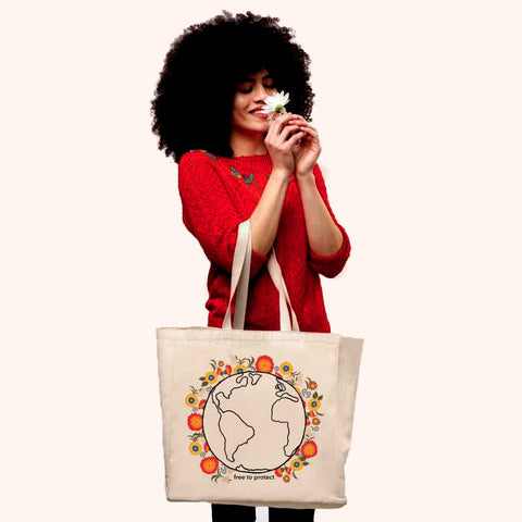 Fair trade organic cotton tote bag handmade by survivors of human trafficking