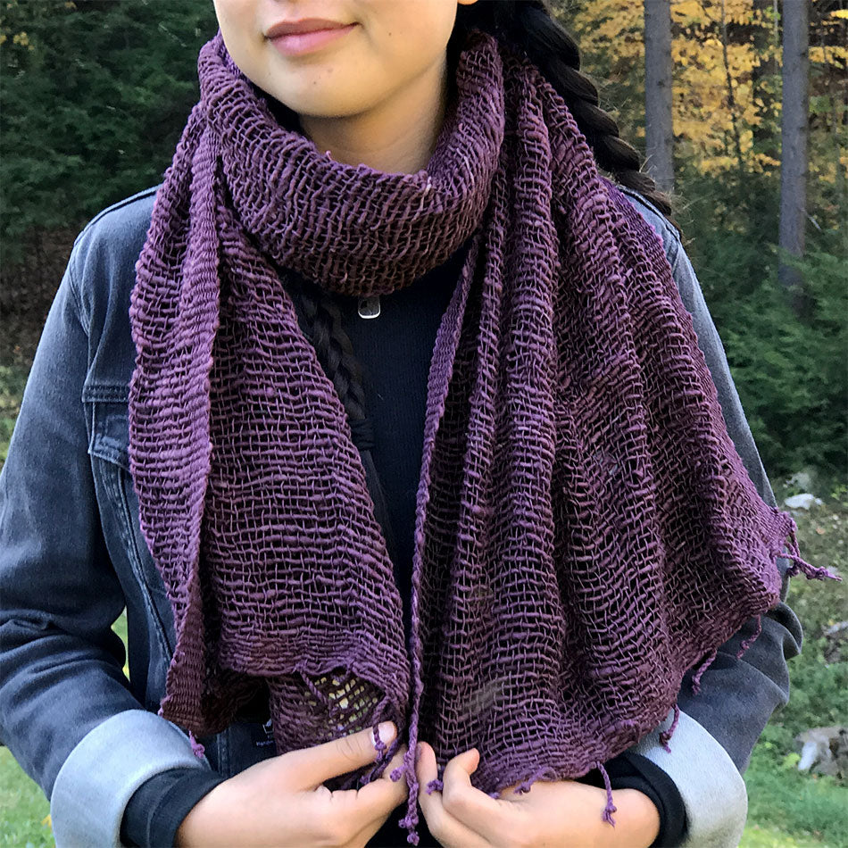 Open Weave Cotton Scarf - Plum, Thailand