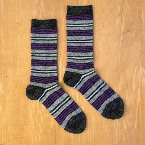 Sumptuous Alpaca Blend Socks - Men's Gray/Purple Stripe, Peru