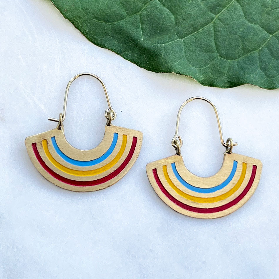 Fair trade rainbow earrings handmade by artisans in India