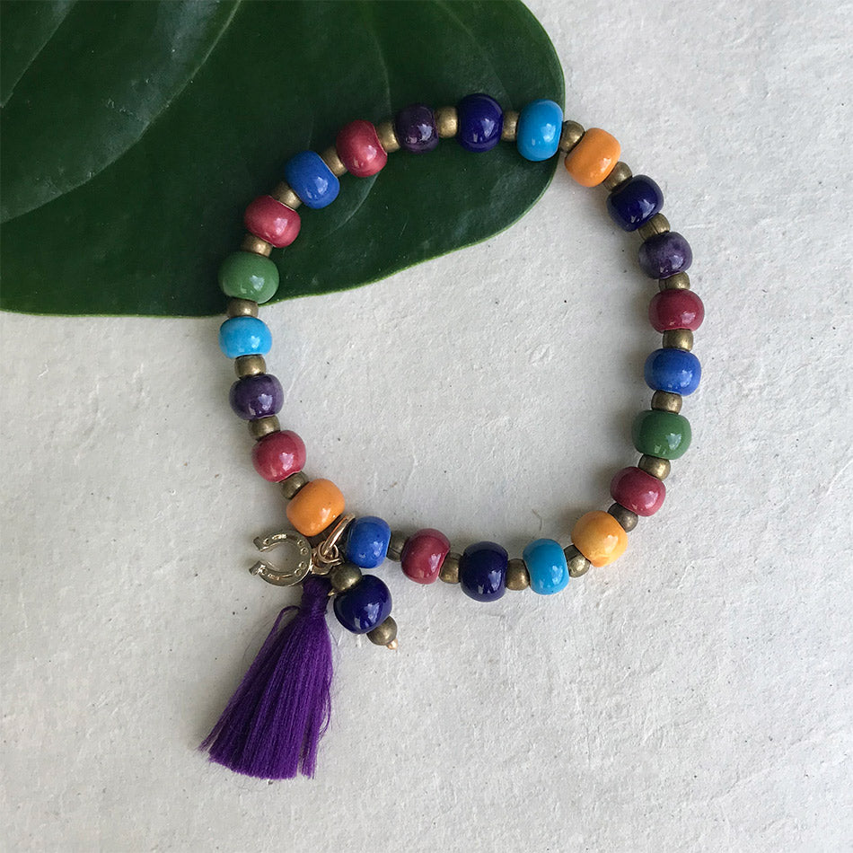 Fair trade ceramic bead bracelet handmade by women in Peru