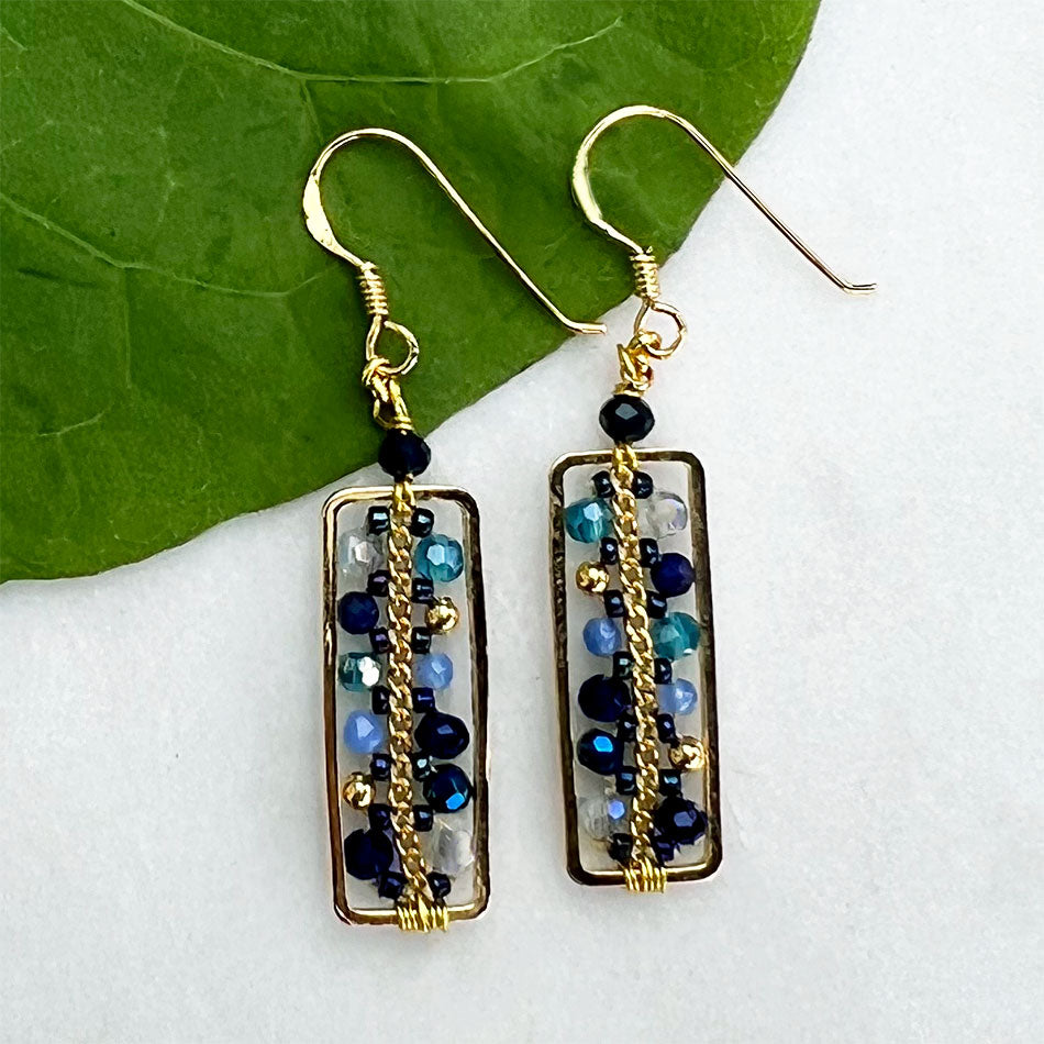 Delicate Beaded Earrings - Blue, Thailand