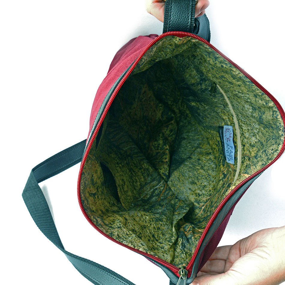 Organic Cotton Vegan Purse - Burgundy, Cambodia