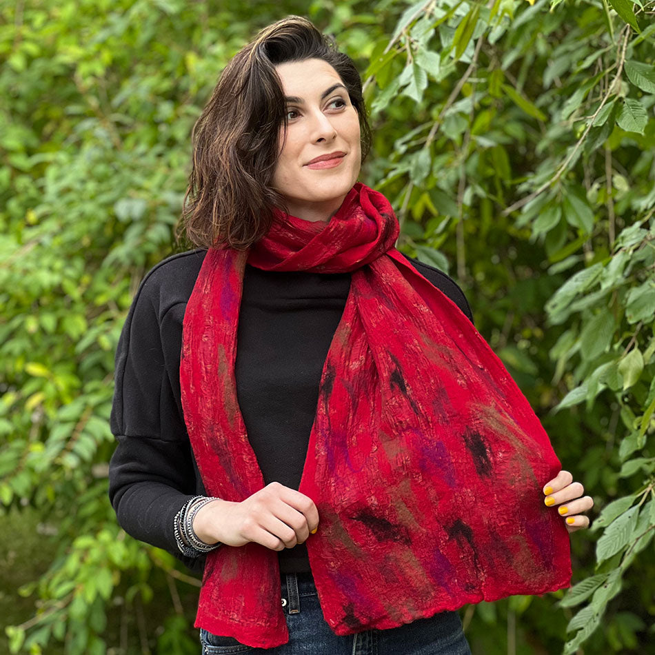 Fair trade silk felt scarf handmade by artisans in Nepal