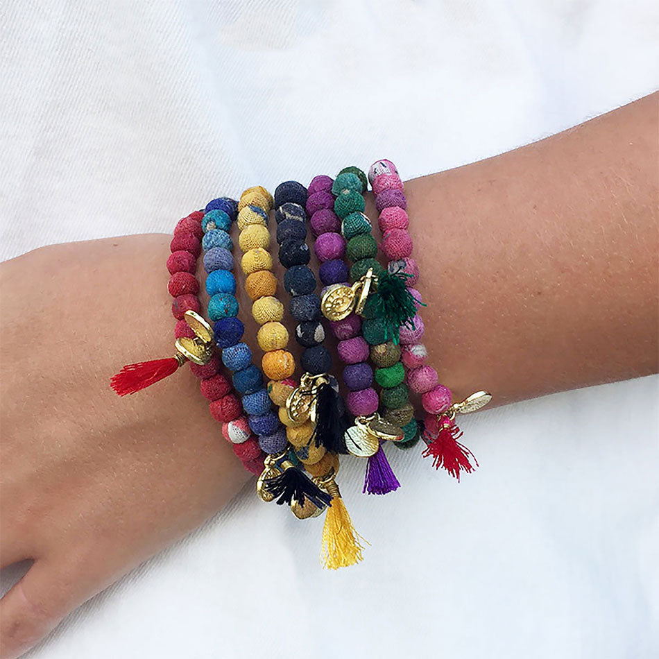 Fair trade recycled sari bracelets handmade by women artisans in India