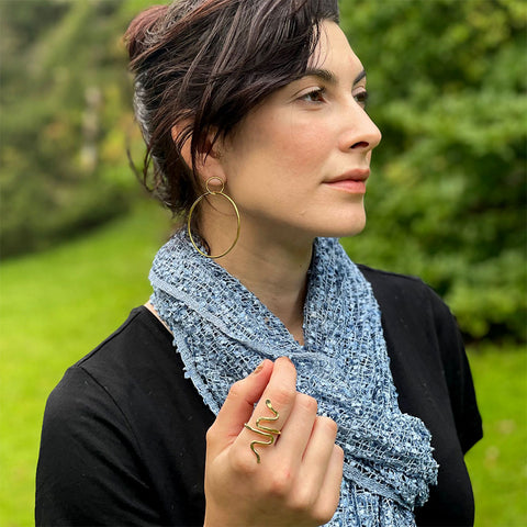 Fair trade silver serpent ring handmade by women in INdia