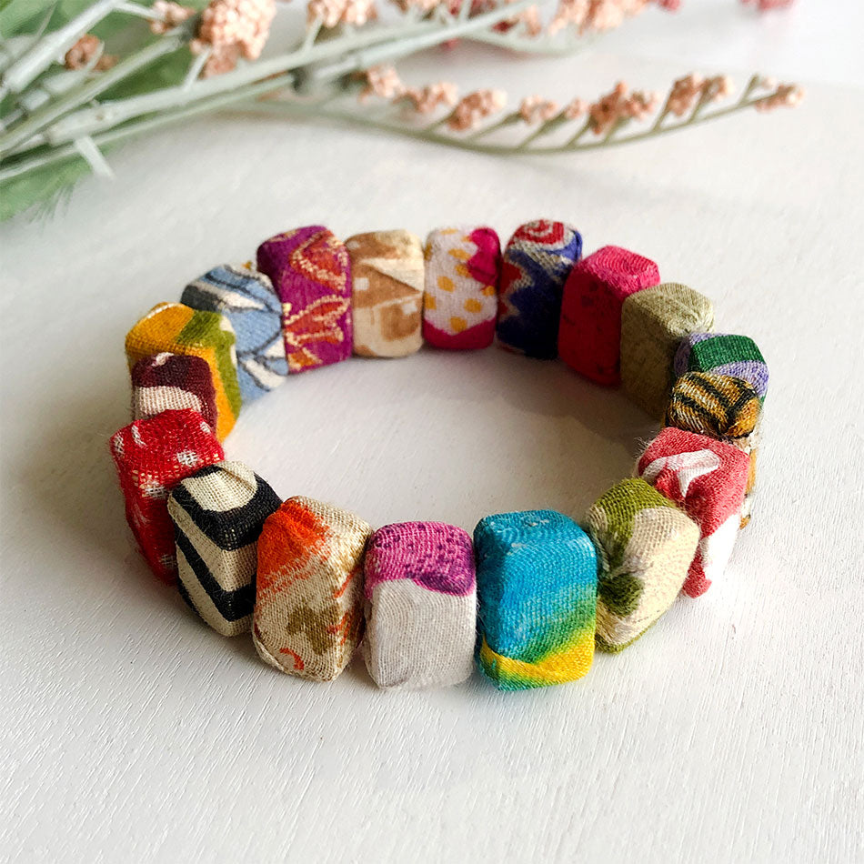 Fair trade recycled sari bracelet handmade by women in India