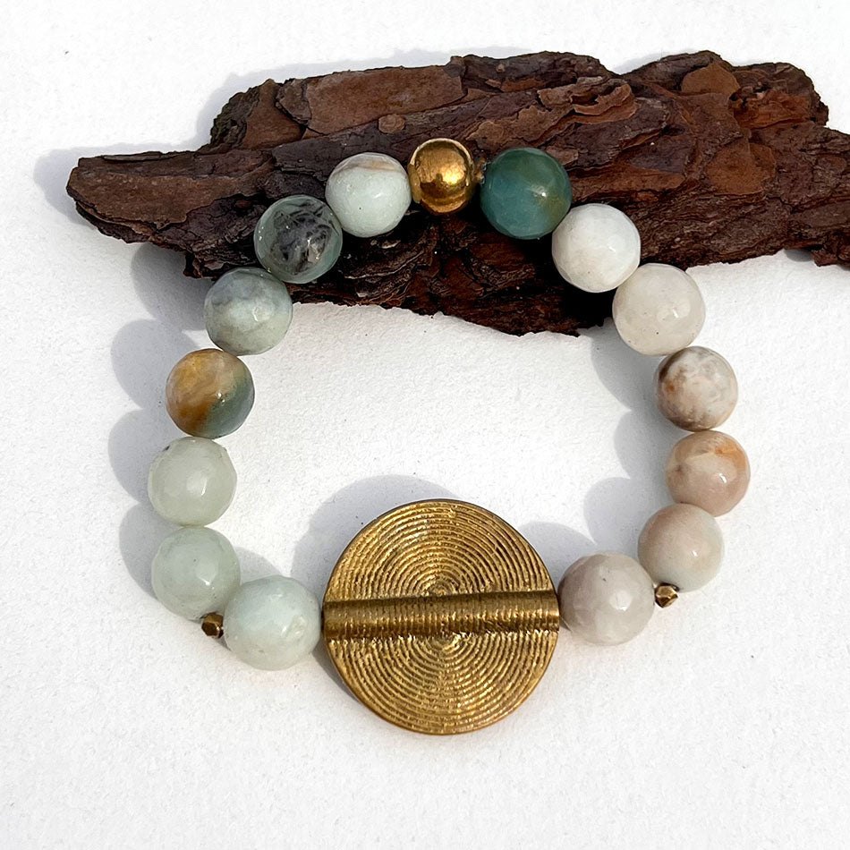 Fair trade amazonite bead bracelet handmade by artisans in Indi