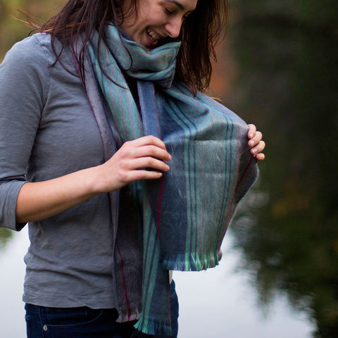 Luxurious Alpaca Scarf - Teal Stripe, Ecuador