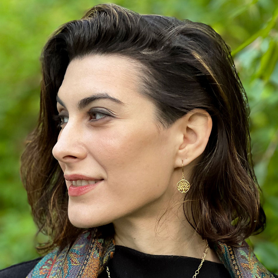Fair trade tree of life earrings handmade by artisans in Bali
