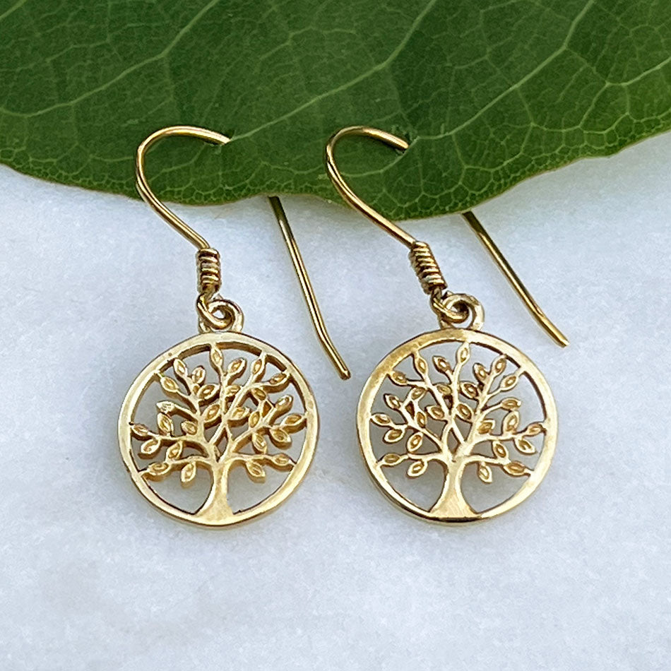 Fair trade tree of life earrings handmade by artisans in Bali