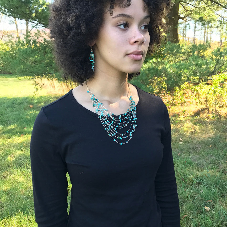 Floating Earrings - Turquoise Chip, Thailand