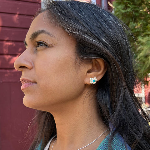 Sterling silver turquoise studs earrings handmade by artisans in Bali