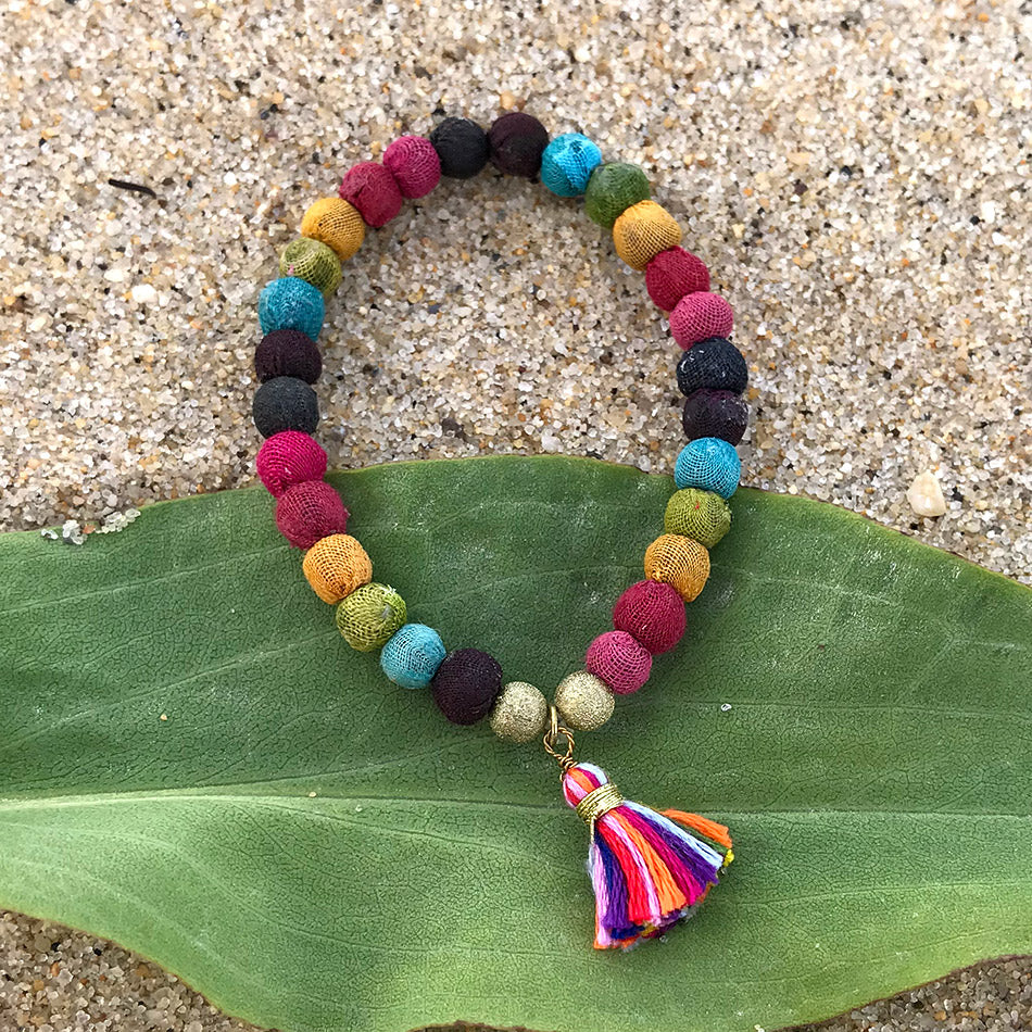 Fair trade recycled kantha bracelet