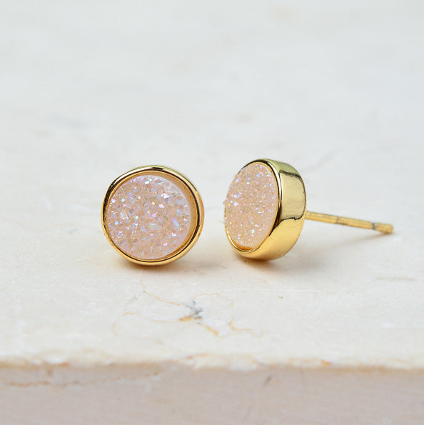 Fair trade druzy earrings handmade by survivors of human trafficking,
