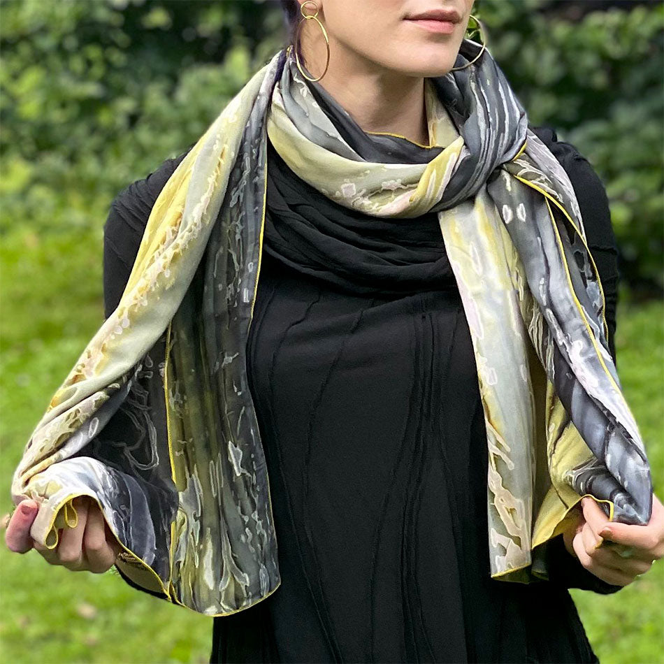 Watercolor Batik Scarf/Wrap - Black/Yellow, Bali