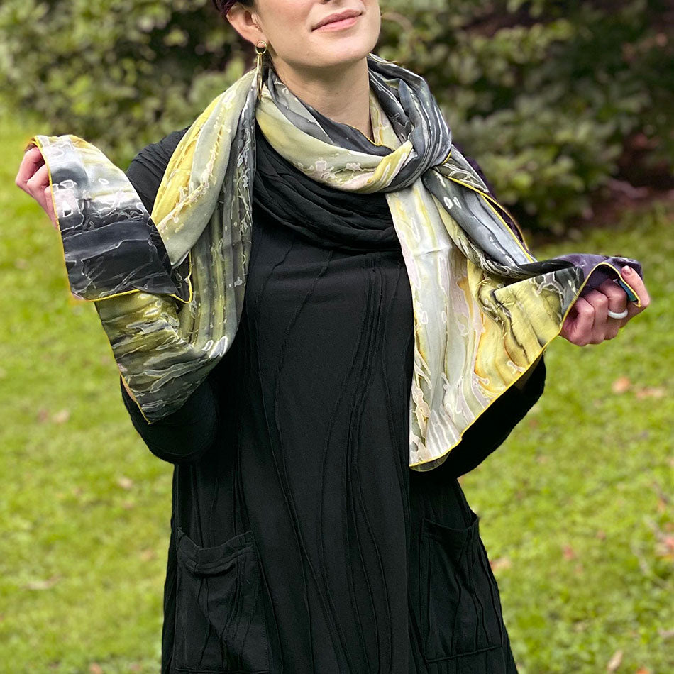 Watercolor Batik Scarf/Wrap - Black/Yellow, Bali