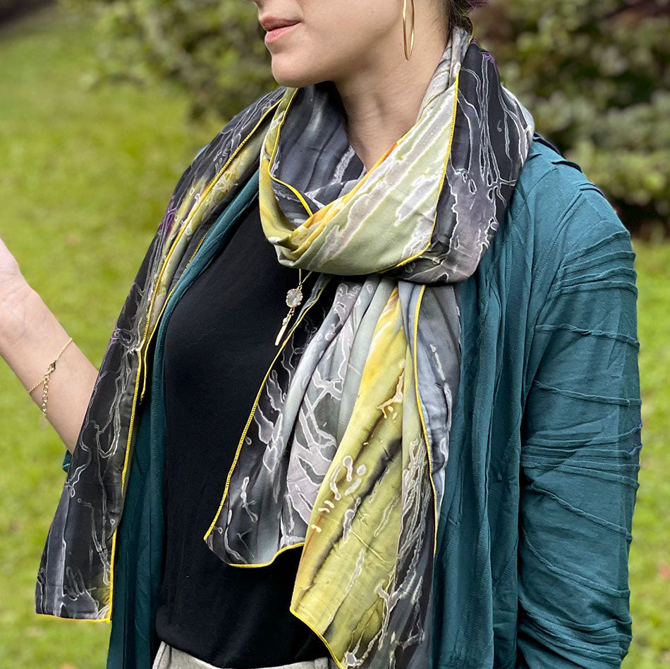 Watercolor Batik Scarf/Wrap - Black/Yellow, Bali