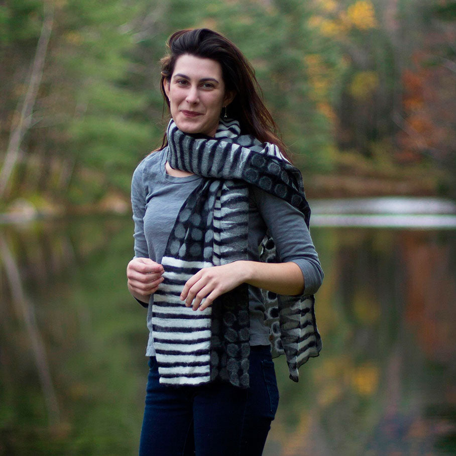 Whimsical Silk Scarf - Black, Nepal
