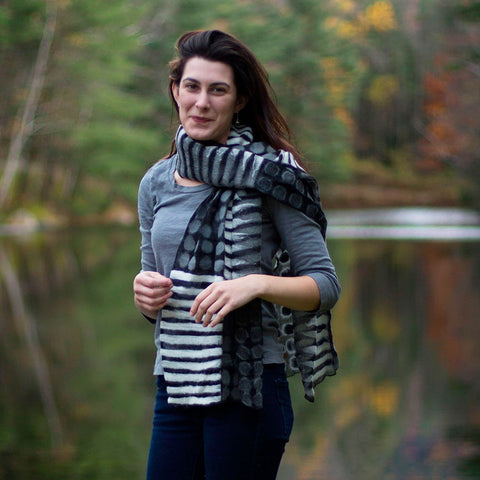 Whimsical Silk Scarf - Black, Nepal
