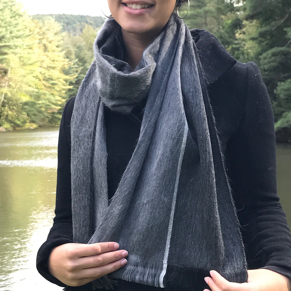 Unisex Alpaca Blend Scarf - Gray/Black Stripe, Ecuador