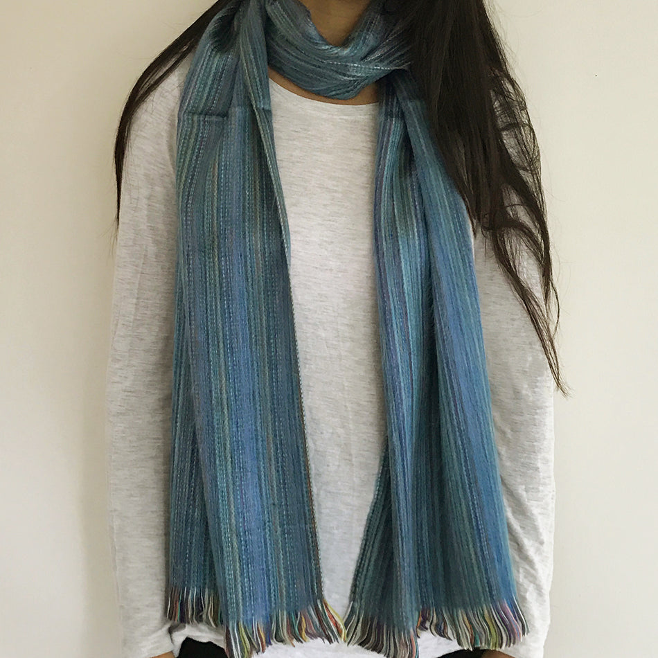 Luxurious Brushed Alpaca Blend mScarf - Denim Stripe, Ecuador