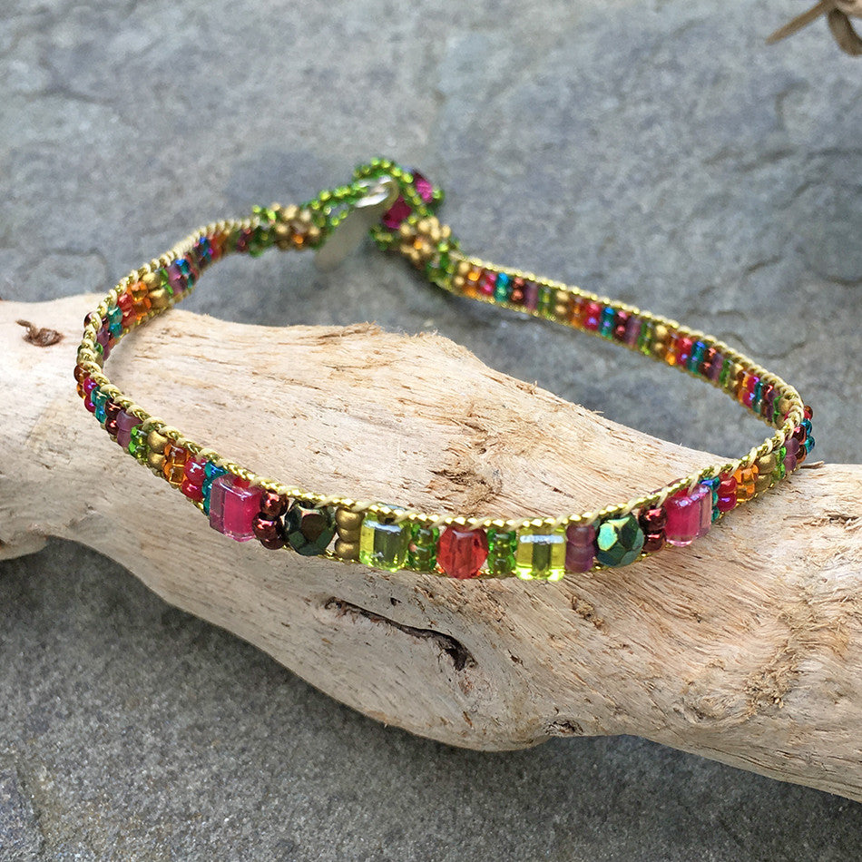 Fair trade beaded and crystal anklet handmade by women in Guatemala