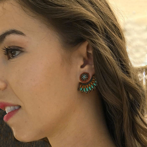 Fair trade beaded ear jackets in blue green.