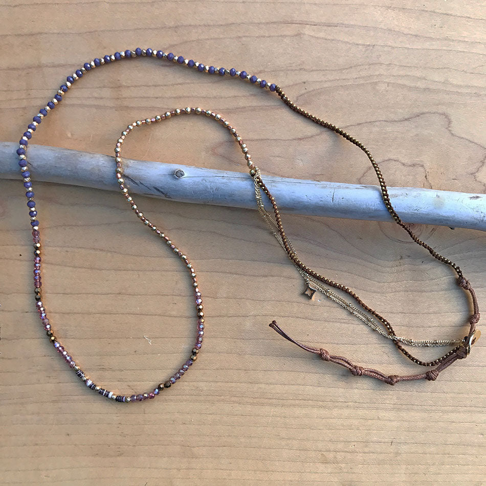 Iridescent Wrap Bracelet/Necklace - Purple, Thailand