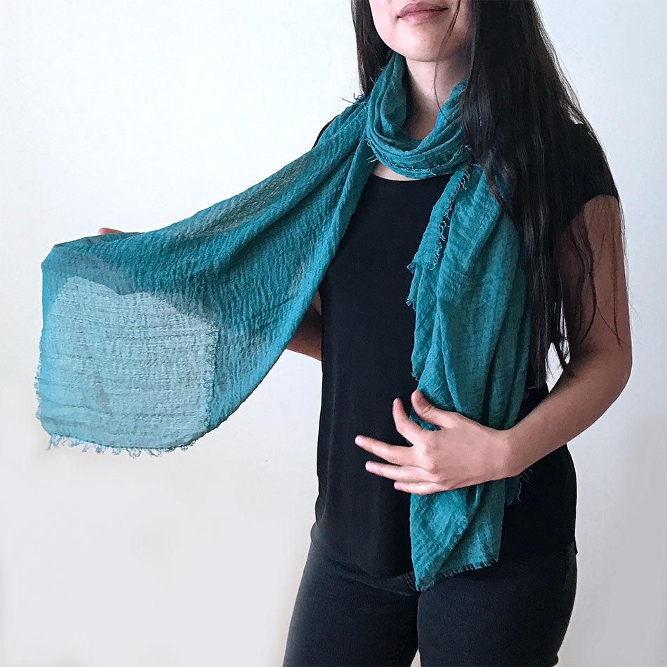 Organic Cotton Boho Scarf/Wrap - Turquoise, Thailand