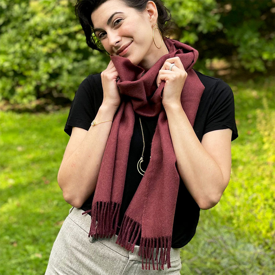 Fair trade baby alpaca scarf handmade by artisans in Peru