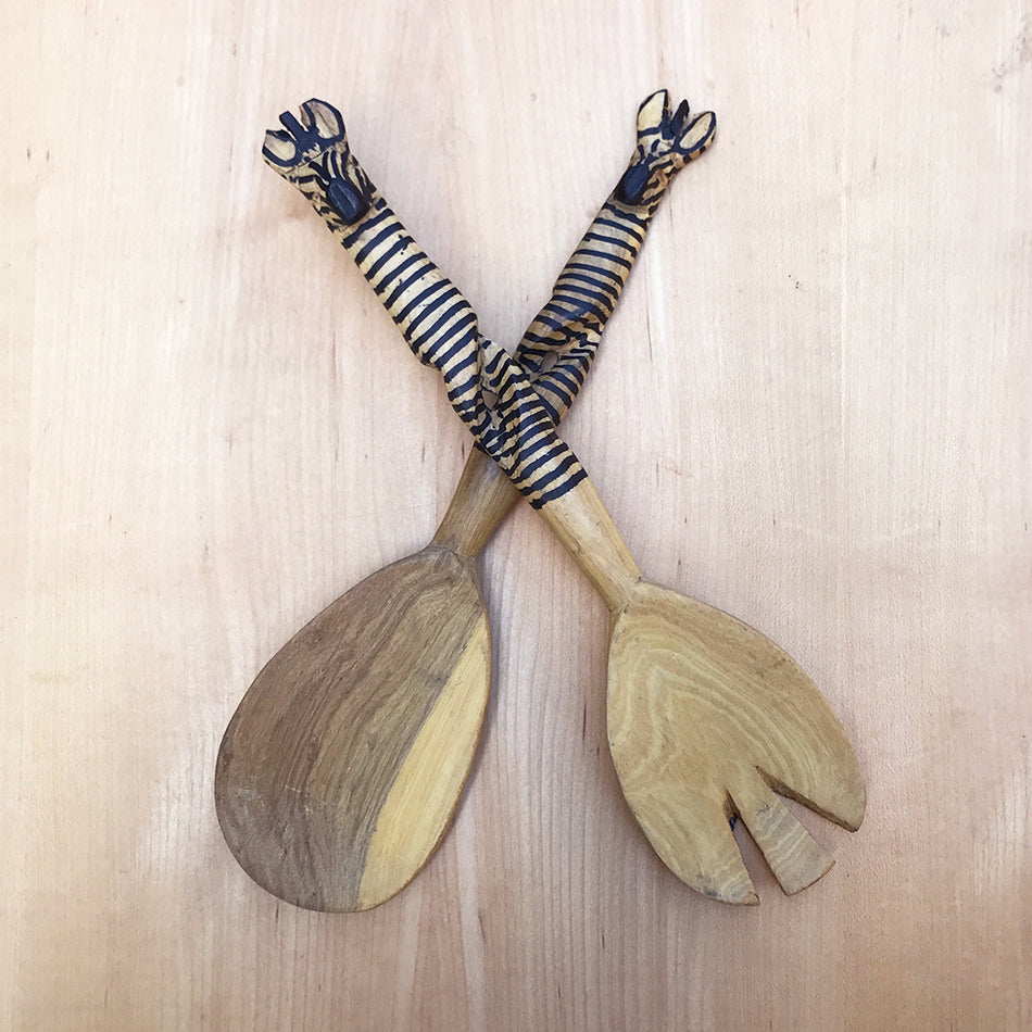 Handmade Fair Trade Zebra salad servers Kenya